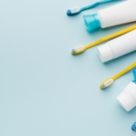 dental hygiene items copy space